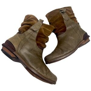 Patagonia Olive Green Brown Slouch Leather Ankle Boots